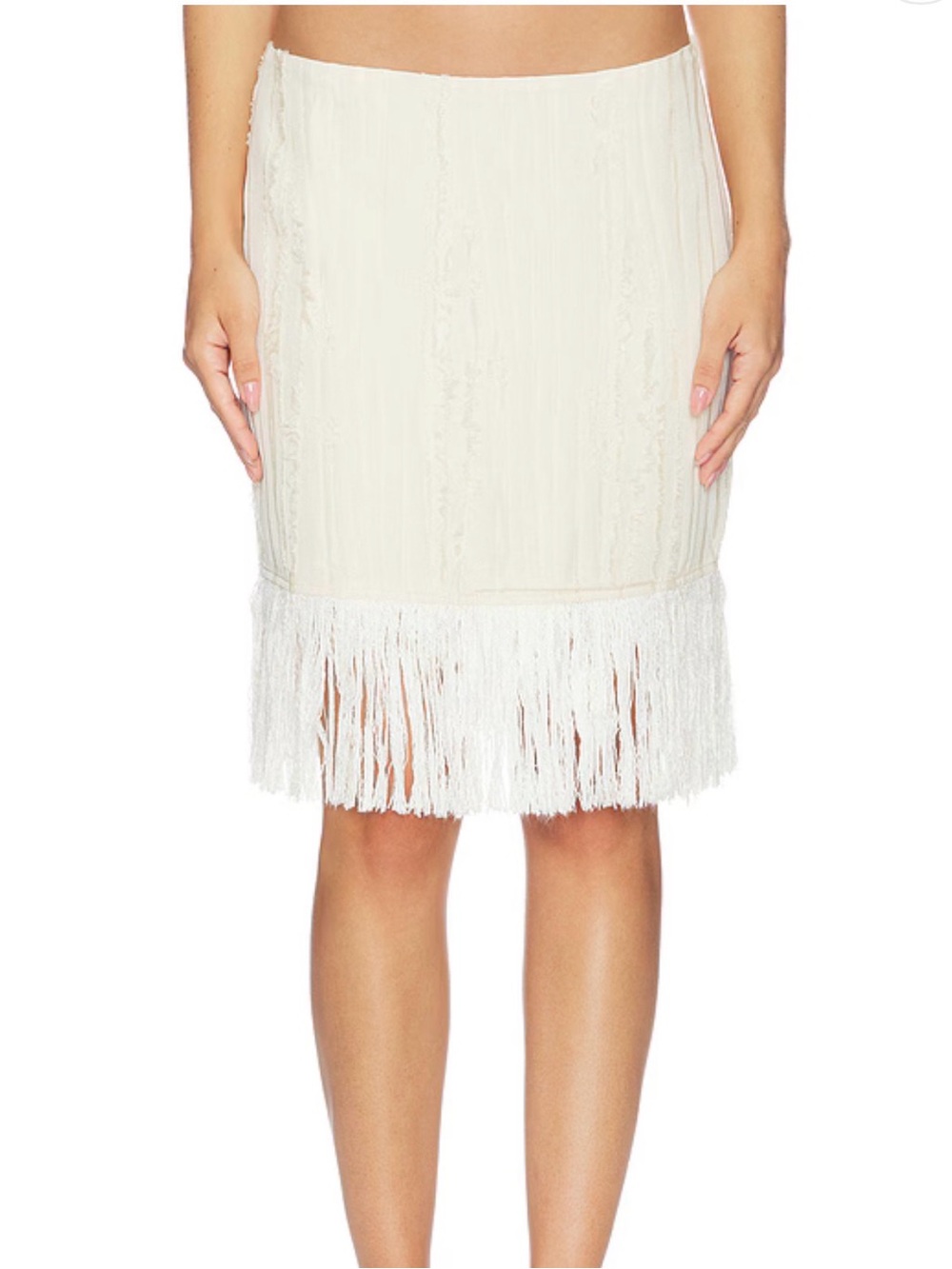 Fringe Hem Midi Skirt in Ivory